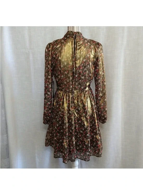 Trixxi Metallic Gold Floral Long-Sleeve Mini Dress - Picture 4 of 11